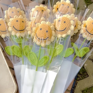Fiori all'uncinetto fatti a mano HY-13, adorabili girasoli all'uncinetto, decorazioni per casa, ufficio e auto, bouquet di fiori all'uncinetto, accessori. - Product Image 2