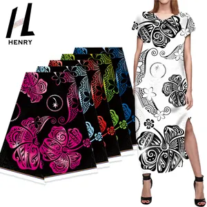 Henry Island Style Plumeria Design Print Custom Polyester Fabrics For Garment Girls Clothing Fabric All White Black Sarong