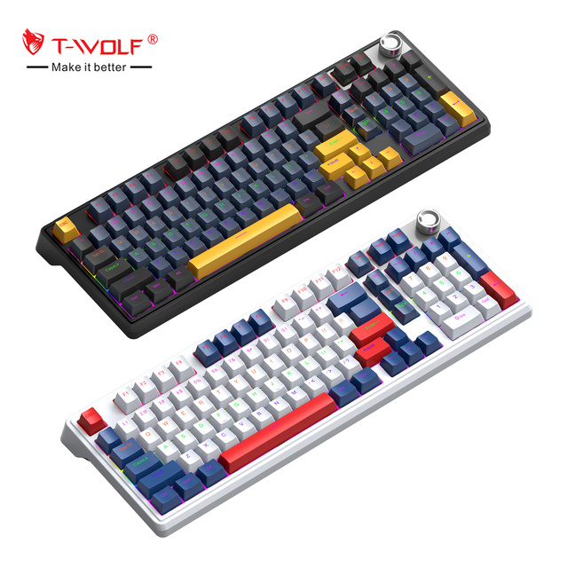 T-WOLF T78 Tri-mode Mechanical Keyboard Hot Swappable Red Switch Wireless Gaming Keyboard Mechanical with Knob for Computer Game
