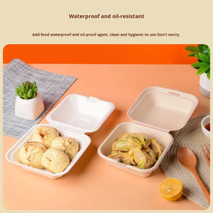 Kotak Hamburger Bagasse Sekali Pakai Biodegradable Tahan Air Kapasitas 450ml Dapat Digunakan di Microwave 120C Dapat Dibekukan -20C untuk Makanan Bawa Pulang - Product Image 3