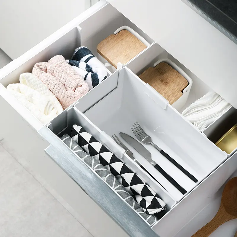 Caja de almacenamiento apilable de estilo japonés para cocina, cajón de escritorio de cosméticos para baño, contenedor organizador de escritorio con clip de etiqueta