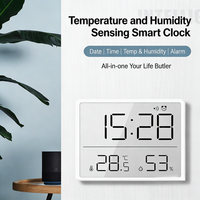 Jam Alarm Digital LCD Plastik Modern Tipis Multifungsi Satu Sisi Dapat Dipasang di Dinding Kecil Bertenaga Baterai Listrik untuk Ruang Tamu