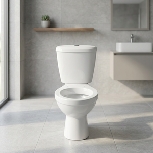 Inodoro de cerámica de dos piezas con cisterna y asiento de plástico, juego completo de WC con accesorios LLC - Product Image 4