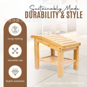 Poetry Bamboo Bathroom <b>Shower</b> Stool With <b>Storage</b> Shelf Waterproof Solid Wood Footstool For Spa And Children - Product Image 3