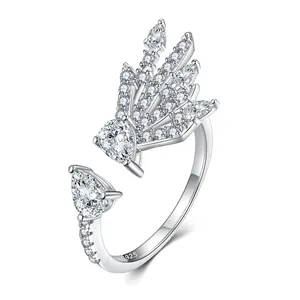 Cincin pesta untuk wanita, bentuk bulu trendi 925 murni <span class=keywords><strong>Zirconia</strong></span> pir berlapis Rhodium - Product Image 1