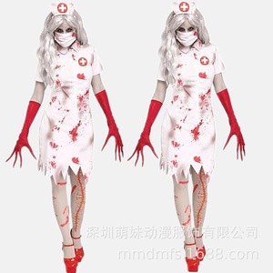 Costume d'infirmière zombie, robe blanche avec gants rouges et accessoires de tête pour Halloween, cosplay, jeu de rôle, femmes adultes, printemps 2025 - Product Image 3