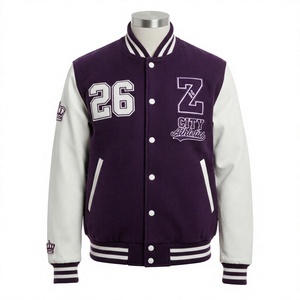 Veste universitaire violette pour homme avec broderie couronne sur le dos, coupe classique, pour l'automne, veste brodée style letterman pour homme - Product Image 1