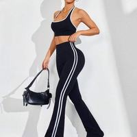 Ensemble de sport sans couture pour femme, couleur contrastante, soutien-gorge de fitness dos nu et pantalon évasé, leggings push-up respirants, tenue de yoga unie