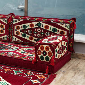 Sofá Cama Modular Tradicional Árabe Color Granate, Sofá Seccional Tapizado en Esponja con Brazos Cuadrados para Salas <span class=keywords><strong>de</strong></span> Estar <span class=keywords><strong>de</strong></span> Apartamentos - Product Image 5