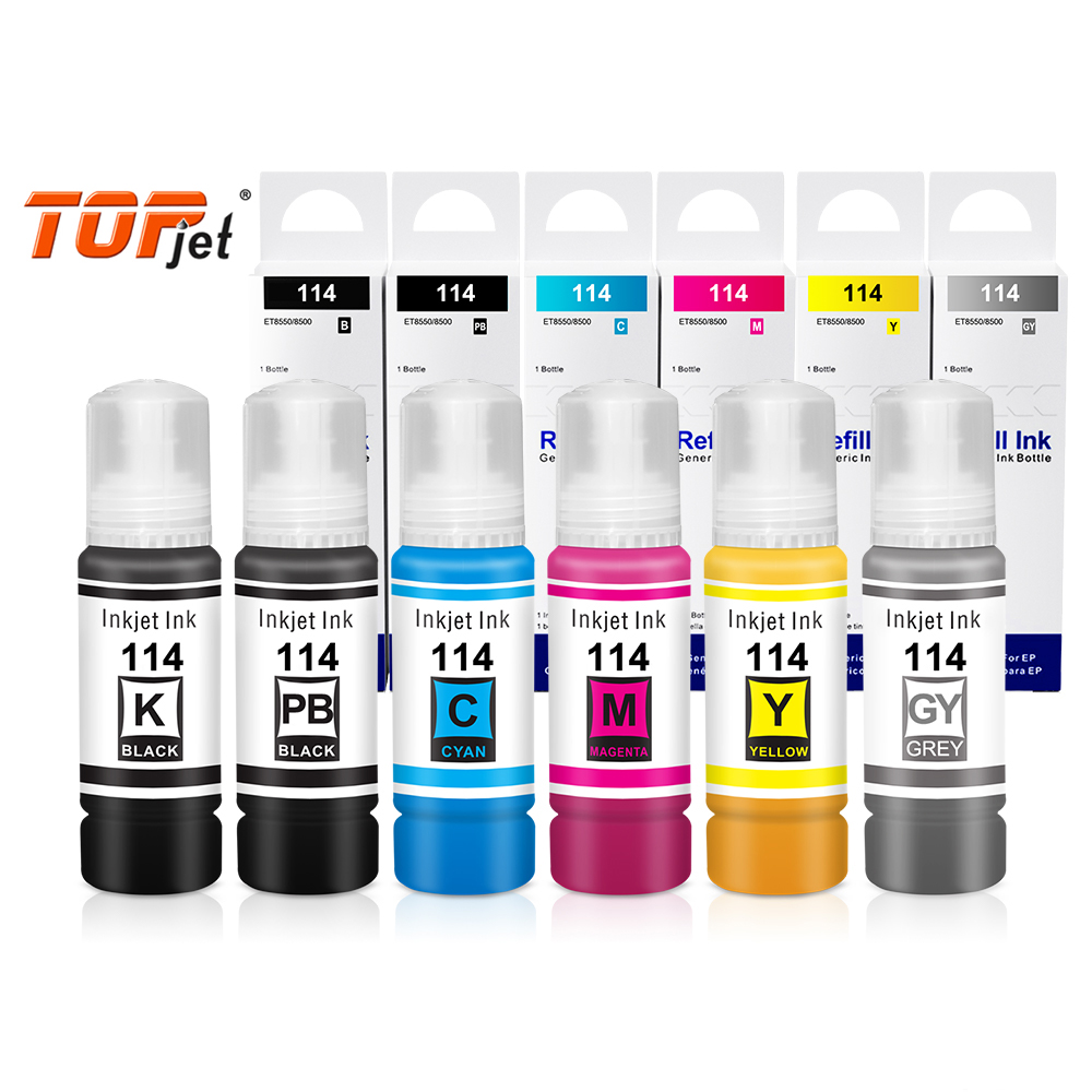 Topjet, высококачественный набор для струйной печати, 70 мл, 114, бутылка, цветные чернила для заправки чернил для Epson Ecotank и 8500 и 8550 принтеров