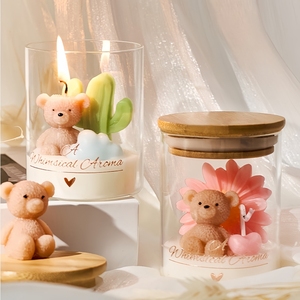 <span class=keywords><strong>Bougie</strong></span> parfumée élégante et décorative avec petit couvercle en bois, colorée, bougies créatives avec ambiance romantique - Product Image 1