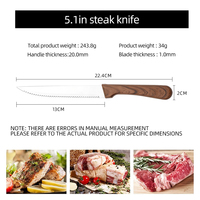 Lot de 6 couteaux à steak avec manche en PP et lame en acier inoxydable, logo personnalisé/OEM, bas quantité minimale de commande, excellent prix pour une utilisation multi-scènes