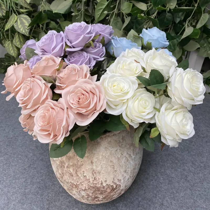 9-Kopf-Rosenstrauß künstliche Blume Hochzeit Rose Dekor Bühne Schau Floral