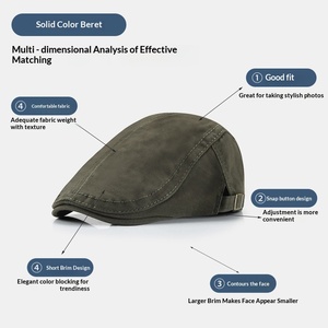 Wholesale Custom Vintage Pure Cotton Beret Hat - Unisex Casual Minimalist <strong>Painters</strong> Cap Flat Cap Men Women Retro Style OEM - Product Image 4