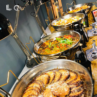Chauffe-Plat Rond de Luxe Doré avec Couvercle en Verre pour Buffets et Fêtes, Marmite Chafing Dish pour Maintien au Chaud des Aliments