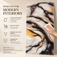 Panneau mural en PVC brillant MORLENX, effet marbre UV, noir cuivre, pour projets d'aménagement intérieur de luxe dans l'hôtellerie