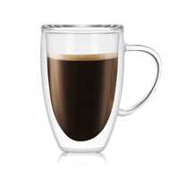 Tasse à café en verre à double paroi au design classique et élégant avec poignée, en verre borosilicate