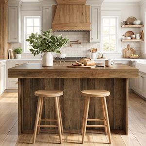 SENYU Farmhouse <b>Kitchen</b> <b>Island</b> <b>with</b> Storage Shelves Solid Wood Oak Counter Height <b>Table</b> Modern Design Multi Functional - Product Image 3