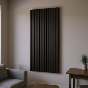 Panneau acoustique moderne en lattes de bois 60x240cm finition chêne noir Décoration murale Isolation phonique - Product Image 2