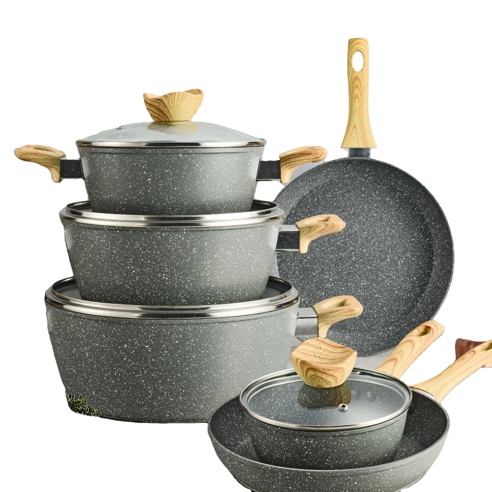 Granite Nonstick 10 Pieces Cookware Pots and Pans Set, PFAS-Free, Dishwasher Safe cooking pot