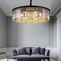 Lustre rond en cristal K9 transparent Zeal Lighting à hauteur réglable avec interrupteur, finition noire pour salon et hall