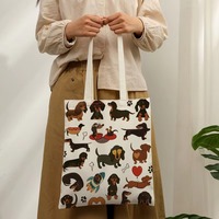Dackel-Print Canvas-Tragetasche, Niedliche Dackel-Schultertasche für Hundeliebhaber