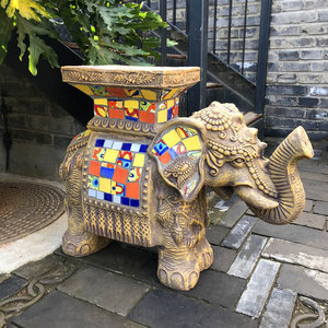 Soporte para Flores de Cemento y Fibra de Vidrio con Diseño de Elefante, Adorno de Jardín con Artesanía de Mosaico - Product Image 1