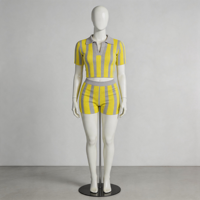 Ensemble 2 pièces short et haut de yoga rayé à dos ouvert pour femme avec logo personnalisé, en coton et élasthanne, coupe ajustée, respirant, idéal pour la maison