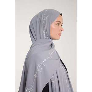 Lightweight Breathable <b>Embroidered</b> <b>Shawl</b> Grey White Floral Design Cotton Silky Crescent Weave Graduation Stole Pashmina Style - Product Image 4