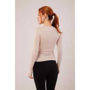 Blusa Beige Básica de Manga Larga para Mujer al por Mayor, Talla XL, Estilo Formal, con Volantes, Bordado, Encaje, Lentejuelas, Plumas, Prenda Exterior Holgada - Product Image 1