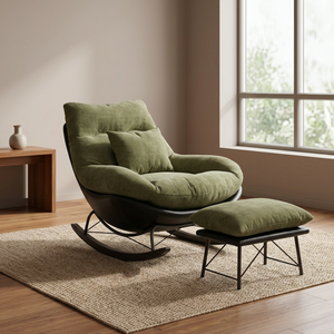 Sillón mecedora moderno de tela verde con base metálica y función de inclinación para muebles de sala de estar, diseño de respaldo sólido - Product Image 2