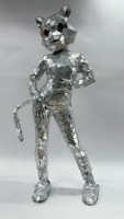 Combinaison tête de chat miroir argenté, casque brillant, accessoires de costume de scène pour cosplay, rave, festival de musique, tenue de chanteur