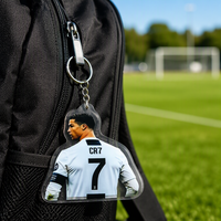 Porte-clés en acrylique imprimé double face avec figurine humanoïde de la star du football Ronaldo, cadeau pour les fans de sport, fabriqué en Chine