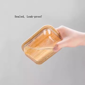 Scatola di vetro all'ingrosso di bambù e copertura di legno vetro resistente al calore fresco-conservazione scatola di pranzo frigorifero scatola di immagazzinaggio refrigerata - Product Image 4