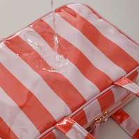 Sac en PVC transparent rayé, vente en gros, cadeau pour demoiselle d'honneur, sac de toilette de voyage, trousse de maquillage, étui de voyage transparent avec poignée pour femmes