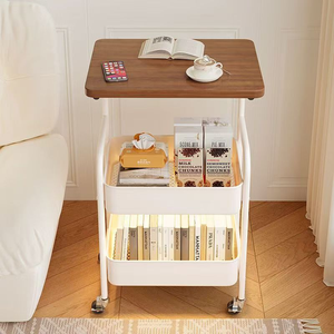 Rolling Cart with Wooden Tabletop 3 Tier Metal Utility Cart Rolling Storage Organizer Cart with Lockable Wheels for Kitchen - Product Image 2