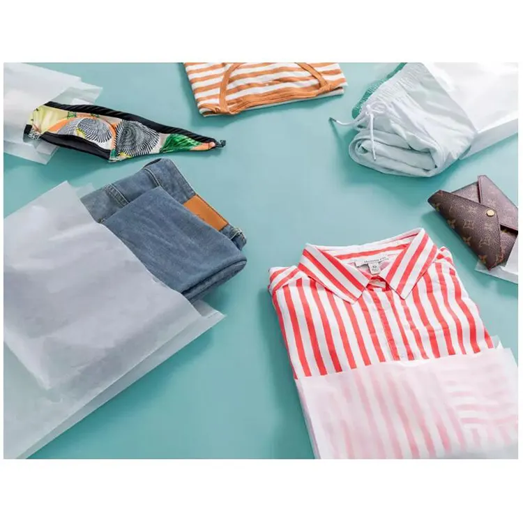 Envelope de roupas para mailer, auto selo biodegradável personalizado, reciclar envelope de roupas pequenas, saco de papel revestido de cera de vidro