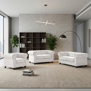 Juego de Sofás de Terciopelo Ecológico Hecho a Mano con Diseño Europeo Moderno, Respaldo Acolchado, Brazos Acolchados, Fibra Ultrafina, 3+2+1 Plazas para Sala de Estar - Product Image 4
