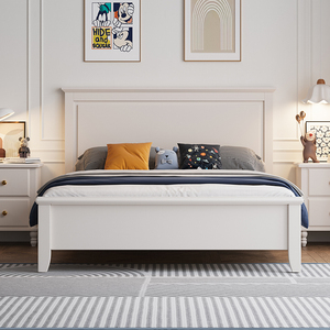 Cama Infantil <span class=keywords><strong>de</strong></span> <span class=keywords><strong>Madera</strong></span> Maciza Resistente, Tamaño Completo, Estilo Minimalista en Tono Crema, Muebles <span class=keywords><strong>de</strong></span> Dormitorio para Apartamentos Pequeños, Sala <span class=keywords><strong>de</strong></span> Estar para Niños - Product Image 1