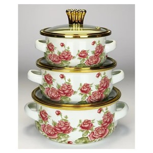 Chinese Style Soup Pot Enamel Pot <strong>Set</strong> 6pcs Enameled <strong>Saucepan</strong> <strong>Induction</strong> Cooker Universal Flowers and Birds Mini Cooker - Product Image 4