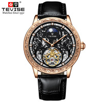 Montre mécanique pour homme TEVISE T890A, bracelet en cuir, boîtier en alliage, phase de lune, cadran lumineux, verre minéral renforcé, montre-bracelet décontractée