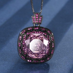 Conjunto de Joyería Ecológico de Moda, Collar y Aretes con Circonita Rosa de 14*14MM, Chapado en Oro Negro sobre Cobre, Regalo para Mujer - Product Image 6