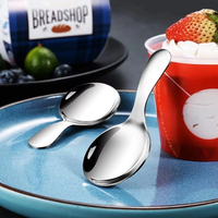 Spiegelpolijst roestvrijstalen ronde lepel met kort handvat voor soep, dessert, rijst, thuis, restaurant.