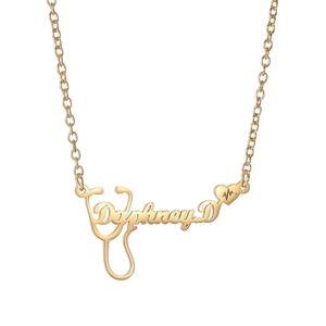 Dropshipping Custom <b>Name</b> Pendant Necklace Gold Plated Daphney D Stethoscope Heart Design Fashion Jewelry for Everyday Wearing - Product Image 2