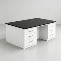 Mesa de Laboratorio de Acero con Superficie de Resina Fenólica, Resistente a Ácidos y Álcalis, con Cajones y Armarios