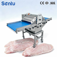 Trancheuse à viande verticale automatique, machine à émincer la viande fraîche électrique avec bande transporteuse, machine à trancher la viande verticale industrielle