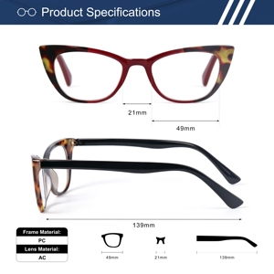 Gafas de Lectura de Ojo de Gato para Mujer, Diseño Premium, Empaque Personalizado, Montura de PC, Lentes AC, Aptas para Todas las Graduaciones, Universales - Product Image 2