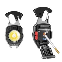 Senter Mini COB Portabel Isi Ulang dengan Braket Lipat, Pembuka Botol, Magnet, Pemantik Rokok, LED, Gantungan Kunci Saku