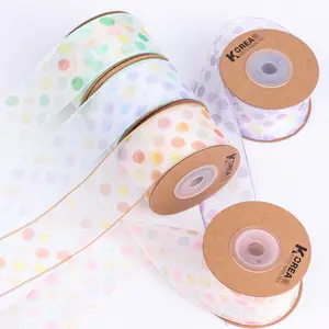 Wholesale Double-Faced Organza Ribbon 40mm Colorful Polka Dots Woven Polyester Fabric for Handmade DIY Accessories