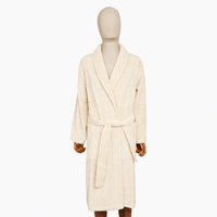Peignoir en tissu éponge de coton avec col châle beige, chaud et durable, idéal pour les couples en vacances et à la piscine, avec ceinture, service OEM